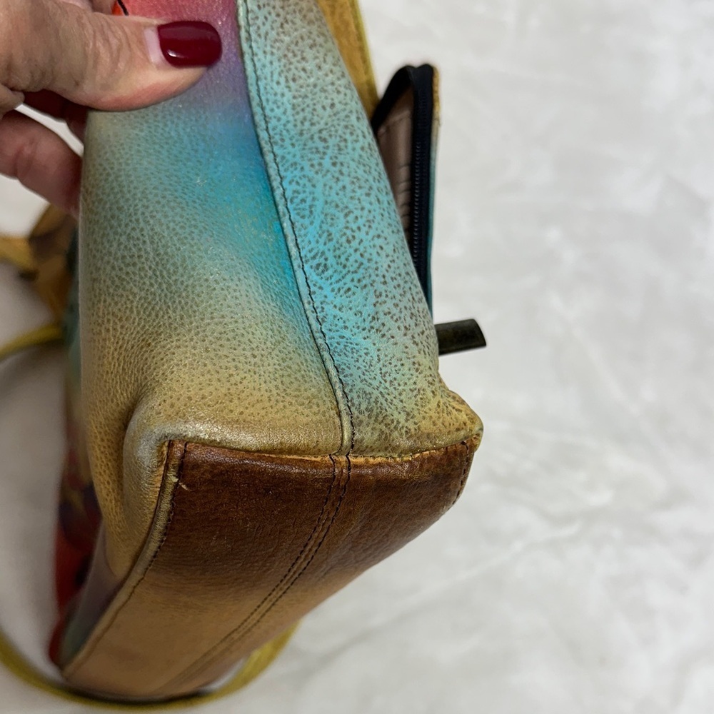 Anna Hand Painted Leather Crossbody Messenger Flap Bag with built in wallet like - Picture 8 of 16